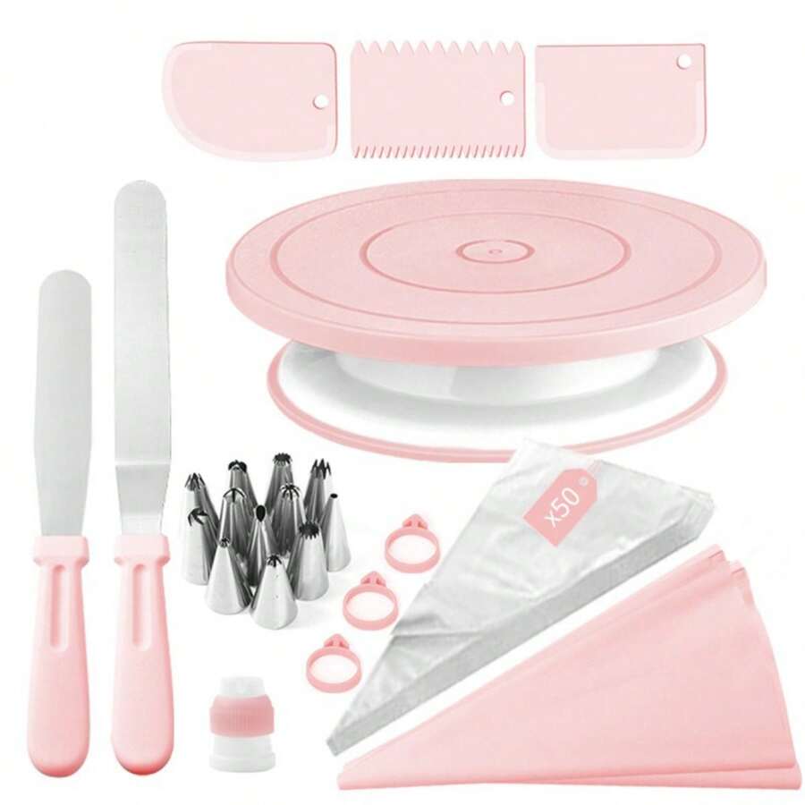 Cake Decorating Turntable - 74 pièces : Plateau tournant rose
